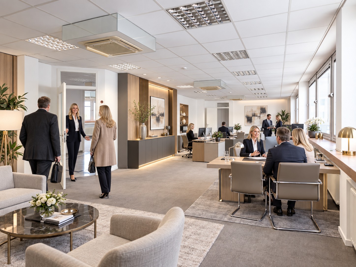 Teambüro mit Fensterband auf der Penthouse-Etage